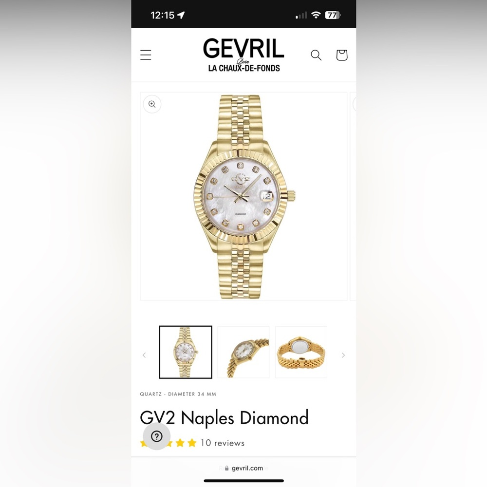 GEVRIL GV2 Naples Diamond Gold Watch